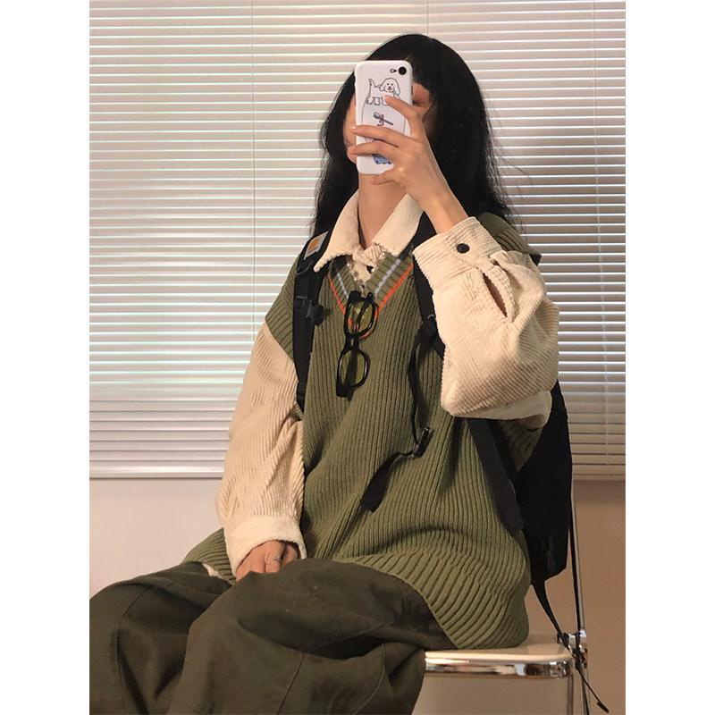 Áo sweater Dệt Kim Sát Nách Dệt Kim Dáng Rộng Một Mảnh Xẻ Tà Phong Cách Xuân Thu Đông