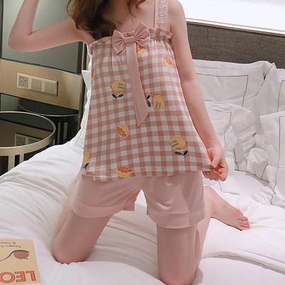 Bộ ngủ 2 dây bản to chất thun cotton mặc mùa hè dễ thương form bigsize dành cho nữ phong cách hàn quốc B2DT01