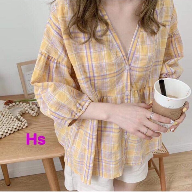 Áo kẻ baby tay bồng HSN577