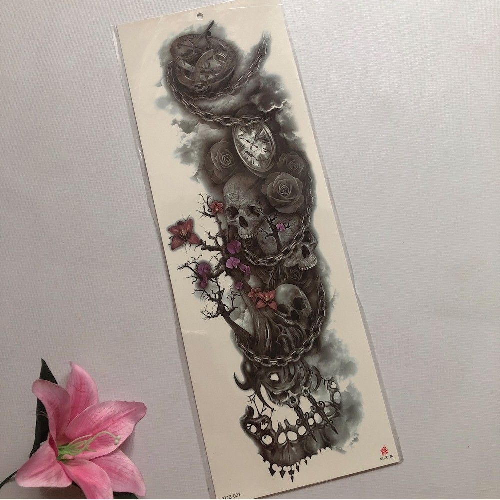Hình xăm dán đầu lâu 3d đồng hồ 17x48cm- tặng bắp tay xinh khi mua từ 3 tấm