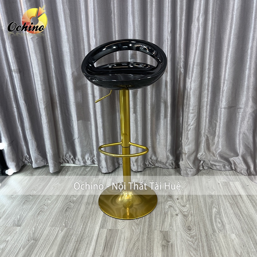 Ghế Quầy Lễ Tân, Ghế Quầy Bar Mẫu NHỰA KHOÉT LỖ Chân Vàng K1 Tĩnh Điện Điều Chỉnh Độ Cao 60/80 Phong Cách Hi