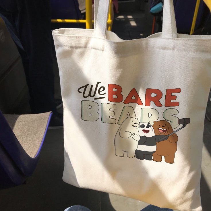 Túi vải bố tote canvas 3 chú gấu We Bare Bears 1 dây đeo vai