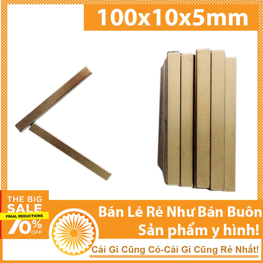 Nam châm đất hiếm 100x10x5mm mạ Niken lực từ N35