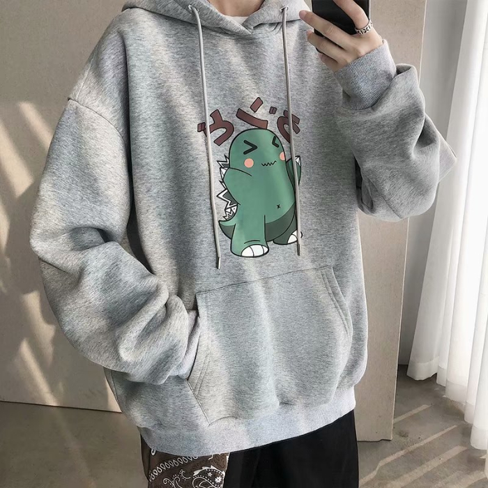 Áo Hoodie Cotton Dáng Rộng In Họa Tiết Hoạt Hình Cá Tính Dành Cho Nam