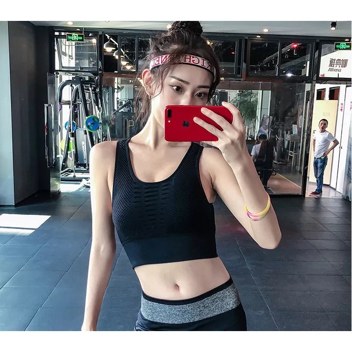 (AT5) Áo Croptop Tập Gym,Yoga Phối Lưới Thoáng Khí Nữ Có Lót Đệm Ngực