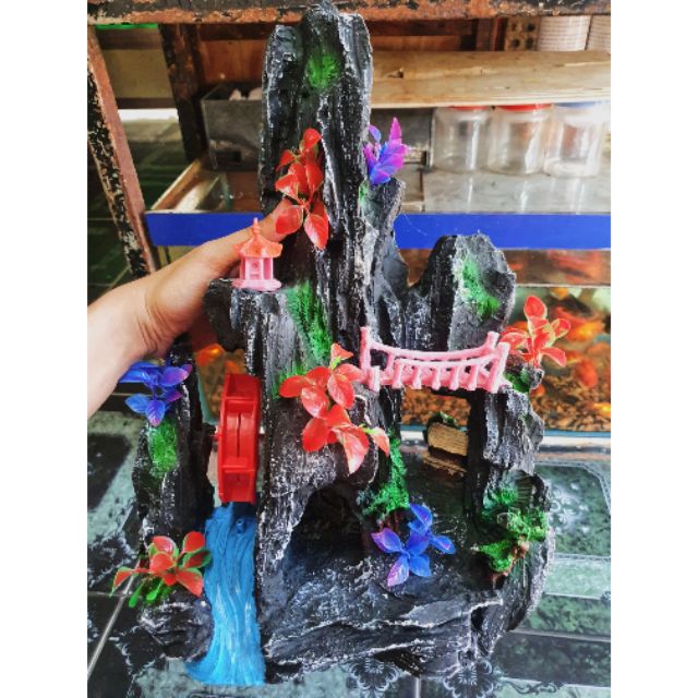 CẢNH NÚI CÓ BÁNH QUAY TRANG TRÍ HỒ CÁ NON BỘ 26x16x41cm