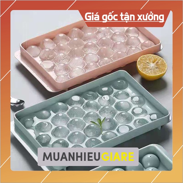 Khay đá tròn, khuôn làm đá có nắp đậy thông minh hình viên bi 33 viên Muanhieugiare8686