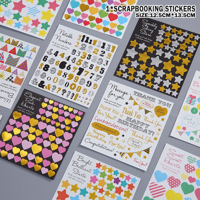 Bộ Sticker Dán Trang Trí Sổ Tay Diy Hình Chữ Số / Trái Tim / Ngôi Sao Dành Cho Trẻ Em