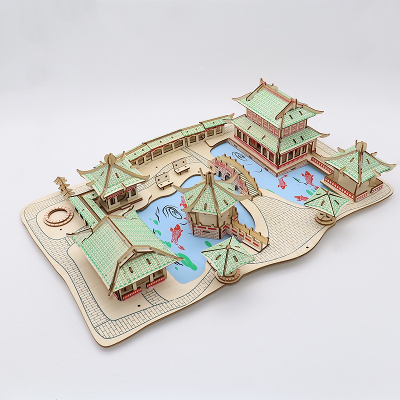 Mô hình lắp ráp 3D bằng gỗ - mô hình vườn Tô Châu- cắt laser