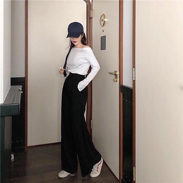 Quần suông culottes ống rộng đen dài nữ