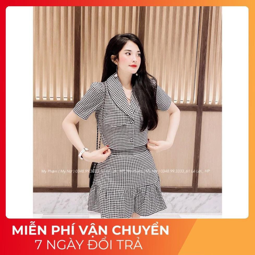 [ 𝐅𝐑𝐄𝐄 𝐒𝐇𝐈𝐏 ] Set Dạ Cổ Vest Kẻ Caro Mix Chân Váy Đuôi Cá Có Quần Trong