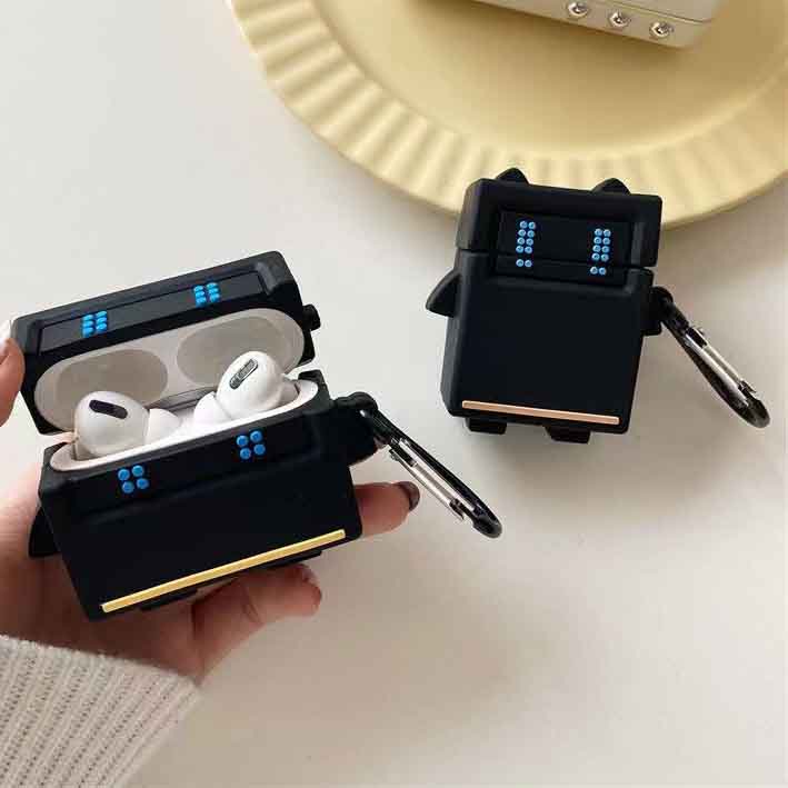 Vỏ Bảo Vệ Hộp Sạc Tai Nghe Airpods 1 / 2 / 3 / pro Bằng Silicon Hình Robert Đen Dễ Thương