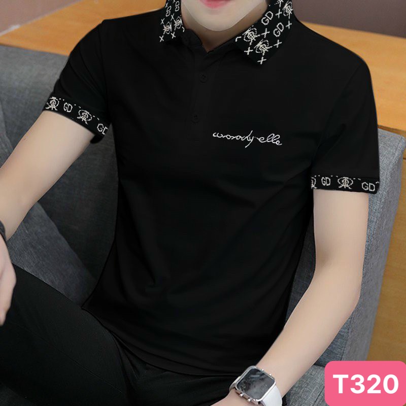 Áo thun nam polo cổ trụ màu đen chất vải cotton dày dặn co giãn tay ngắn, phông nam đẹp Hado121 nhiều mẫu