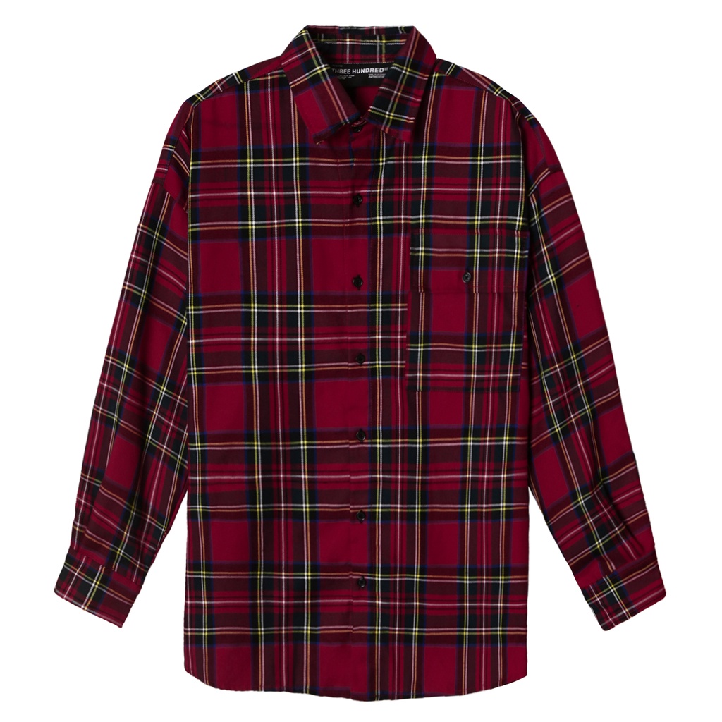 Áo Sơ Mi Flannel Màu Đỏ Sọc Vàng Form Rộng Thoải Mái Chất Liệu Cotton Thoáng Mát
