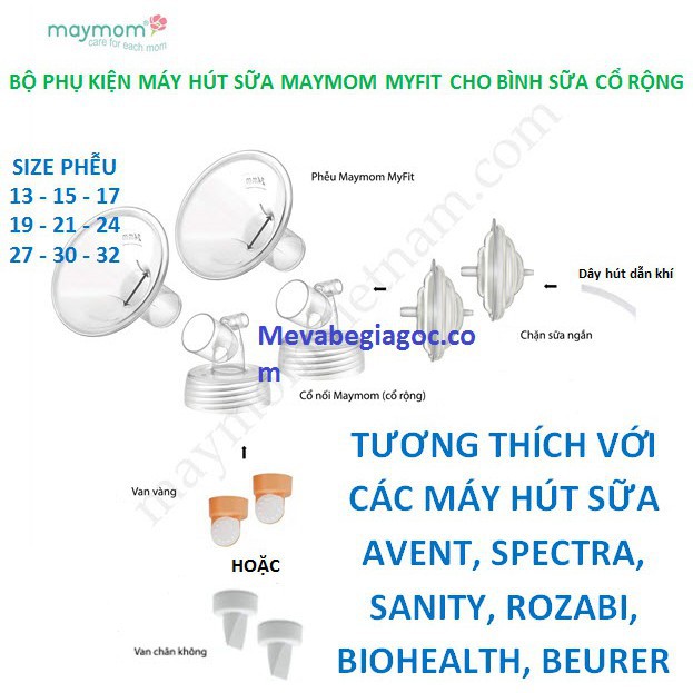 1 Bộ phụ kiện thay thế của Maymom dùng cho máy hút sữa AVENT, SPECTRA, SANITY, ROZABI, BIOHEALTH, BEURER