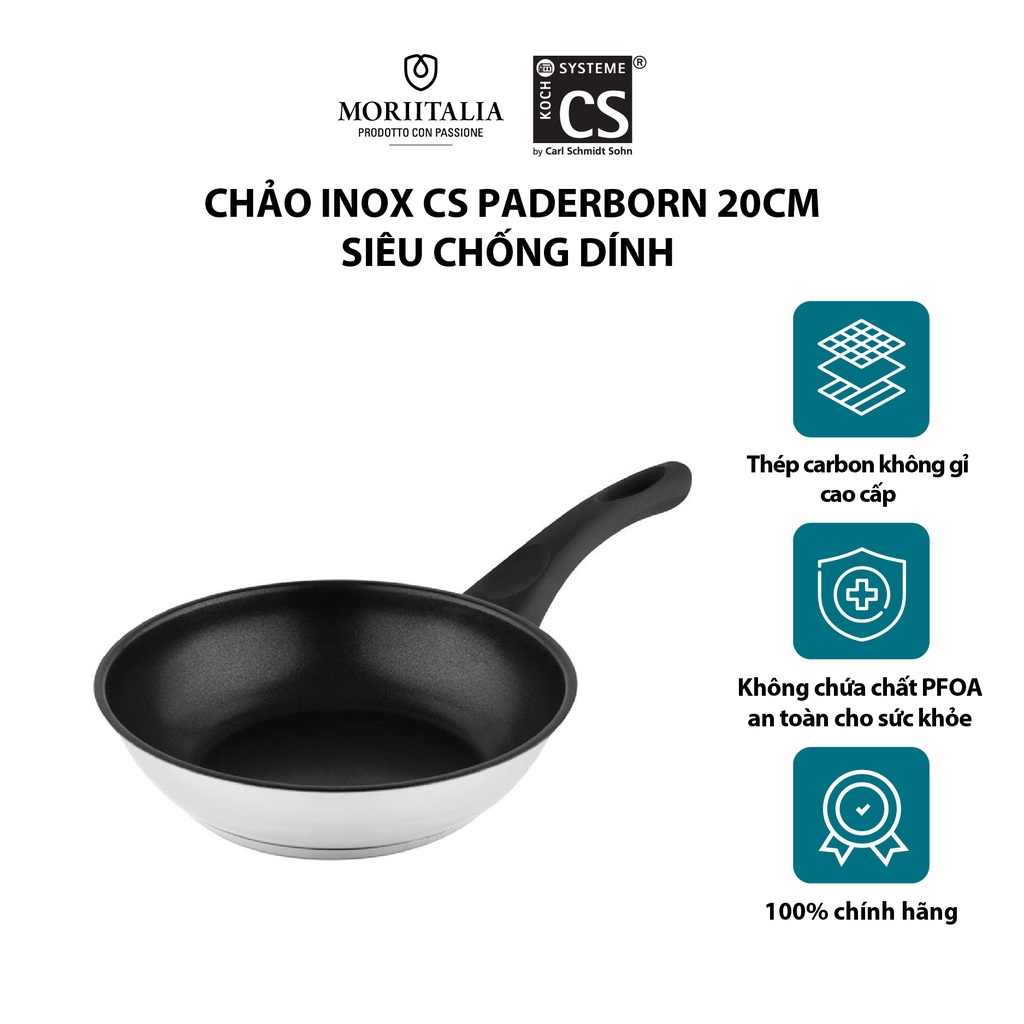 Chảo inox CS PADERBORN 20cm siêu chống dính cao cấp Moriitalia 061944