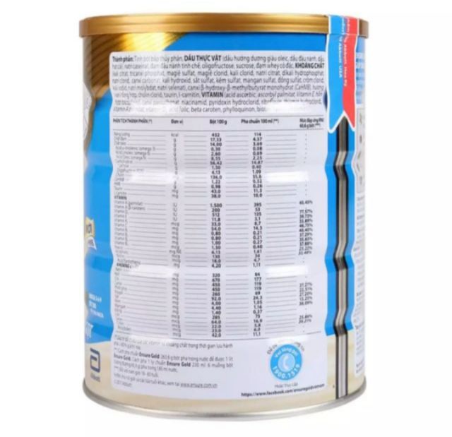 Sữa bột Ensure Gold Ít Ngọt Hương Vani 850g
