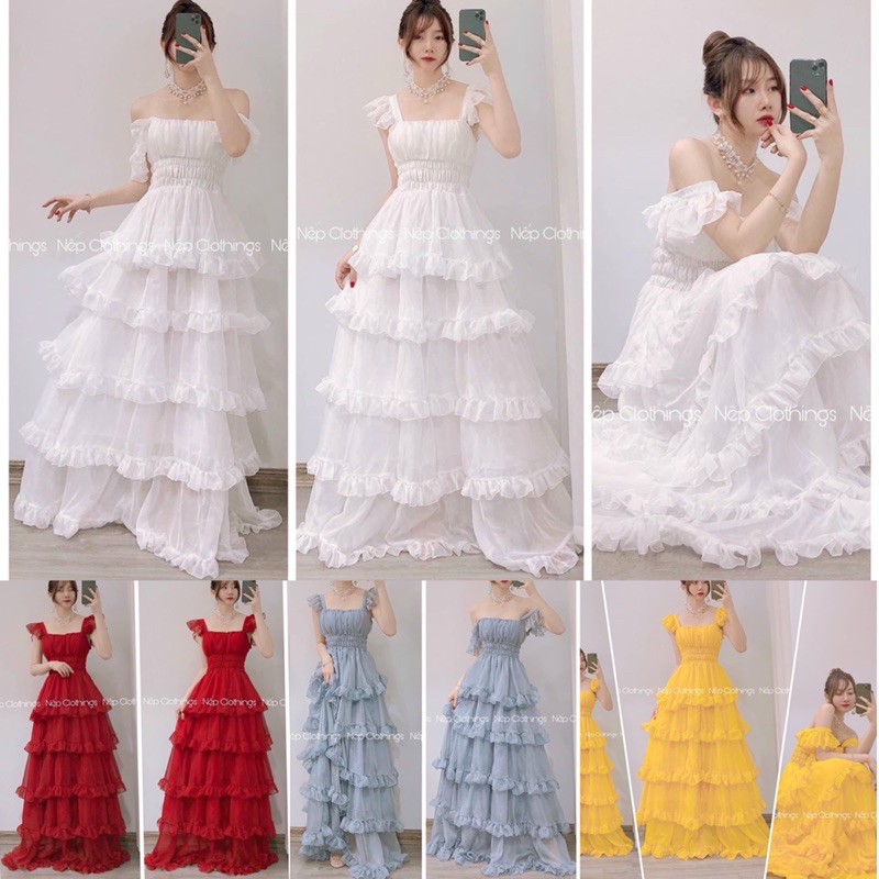 CLIP+HÌNH❤️ Đầm công chúa -Váy maxi trễ vai bèo nhiều tầng
