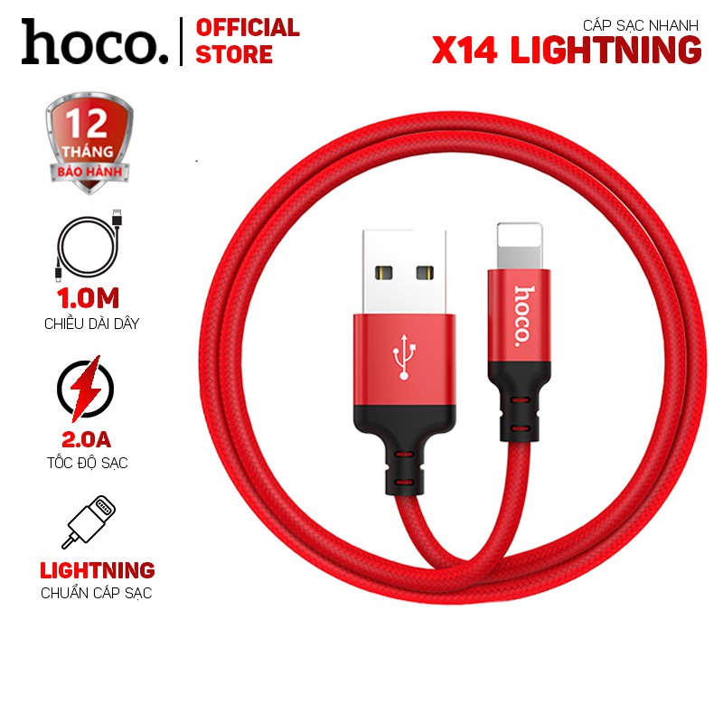 Cáp sạc nhanh Hoco X14 Lightning dành cho Iphone, Ipad