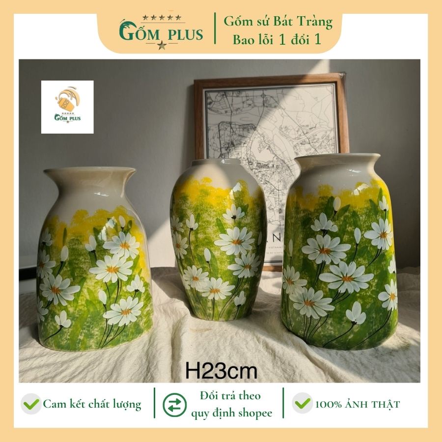 Lọ hoa gốm sứ Bát Tràng, bình hoa trang trí cúc họa mi đẹp nhiều kiểu dáng, Gốm Plus
