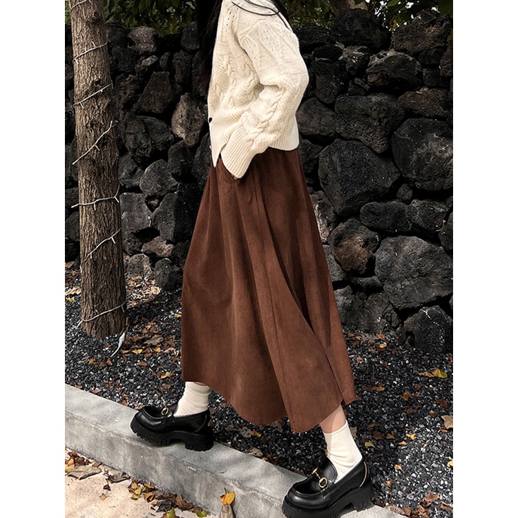 Phụ Nữ Châu Âu Retro Ren Váy Thu Đông Giữa Chiều Dài Chữ a Preppy Phong Cách Váy