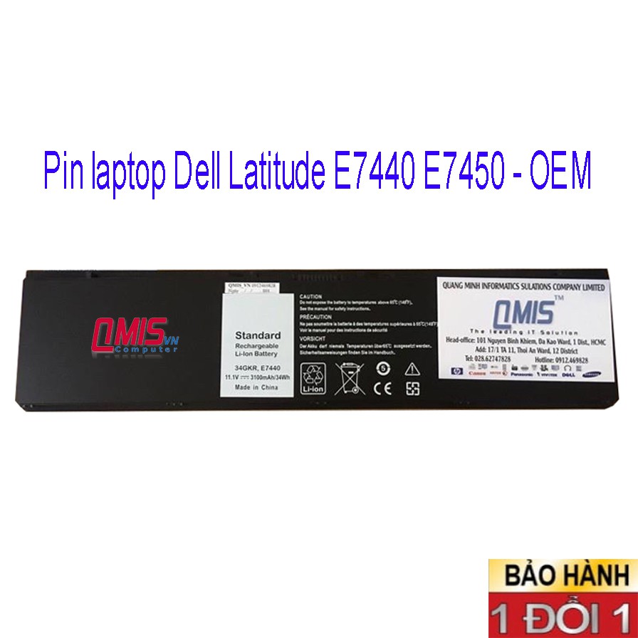 Pin laptop Dell Latitude E7440 E7450, 3RNFD 34GKR F38HT T19VW PFXCR G0G2M 909H5 – E7440 (ZIN) – 4 CELL
