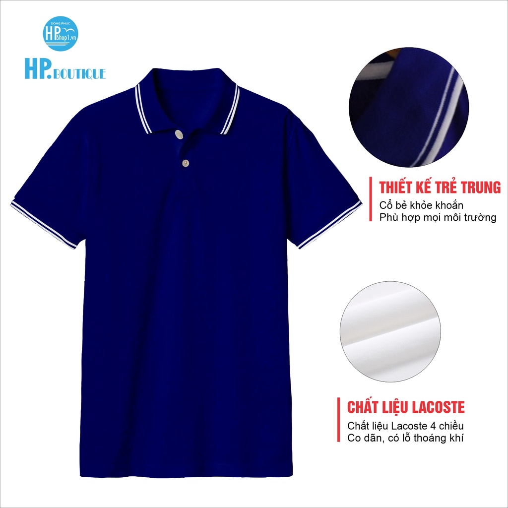 Áo polo nam HP Boutique vải trơn chất cá sấu Cotton co giãn 4 chiều, form Basic viền trắng lịch sự đẳng cấp HPBOPM05