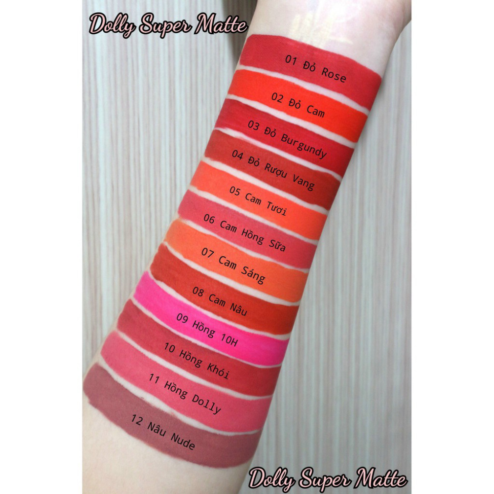 《01.Đỏ Rose》Son kem lì không chì DOLLY SUPER MATTE hot trend 2021 cao cấp màu đỏ rose quyến rũ 2021