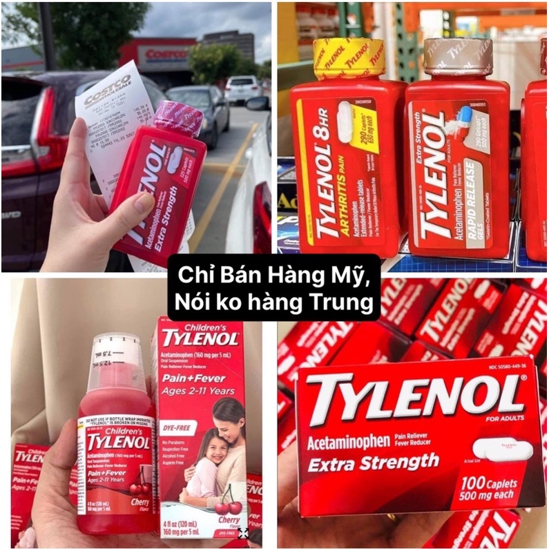 TYLENO.L 650Mg 500mg TYLENO.L MỸ 325 VIÊN,290 VIÊN,100 VIÊN,TYLÊNOL Siro cho bé 2-11T