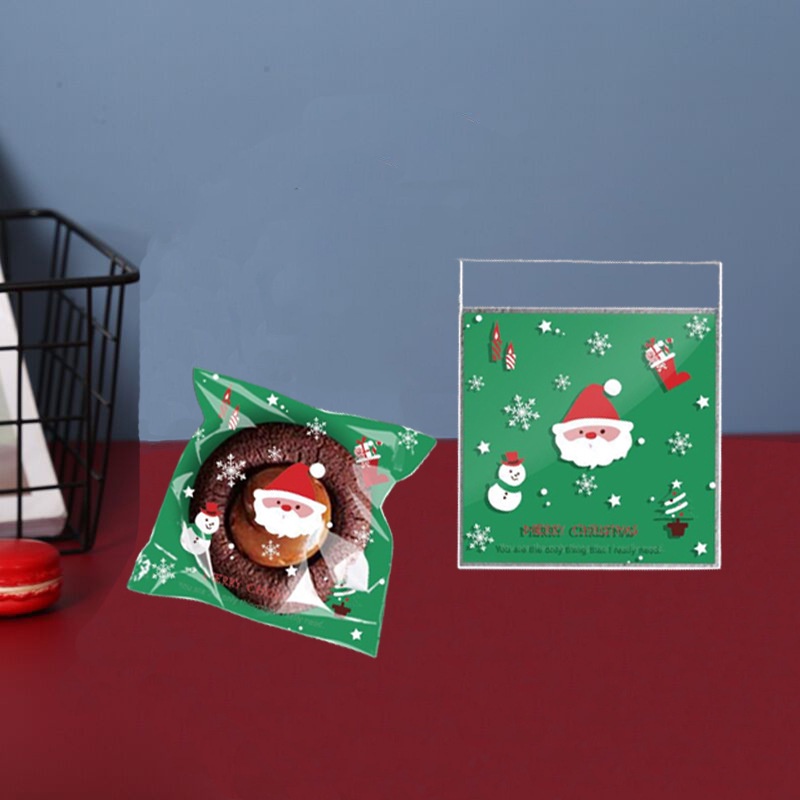Set 100 Túi Nhựa Đựng Bánh Kẹo Tự Dính Hình Gấu Hoạt Hình Dễ Thương Trang Trí Giáng Sinh
