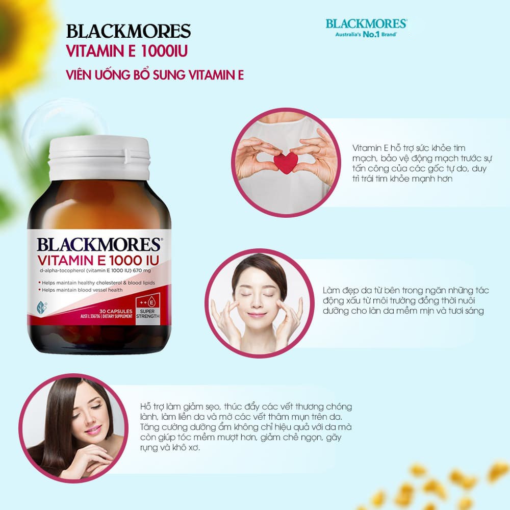 Viên Uống Bổ Xung Vitamin E 1000IU Blackmores Úc Giúp Đẹp Da 30 Viên