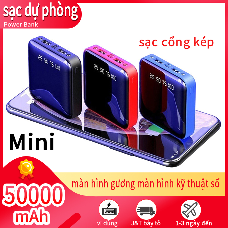 sạc dự phòng Power Bank 50000mAh Mirror Screen Digital Display Mini Model Dual USB Port Charging