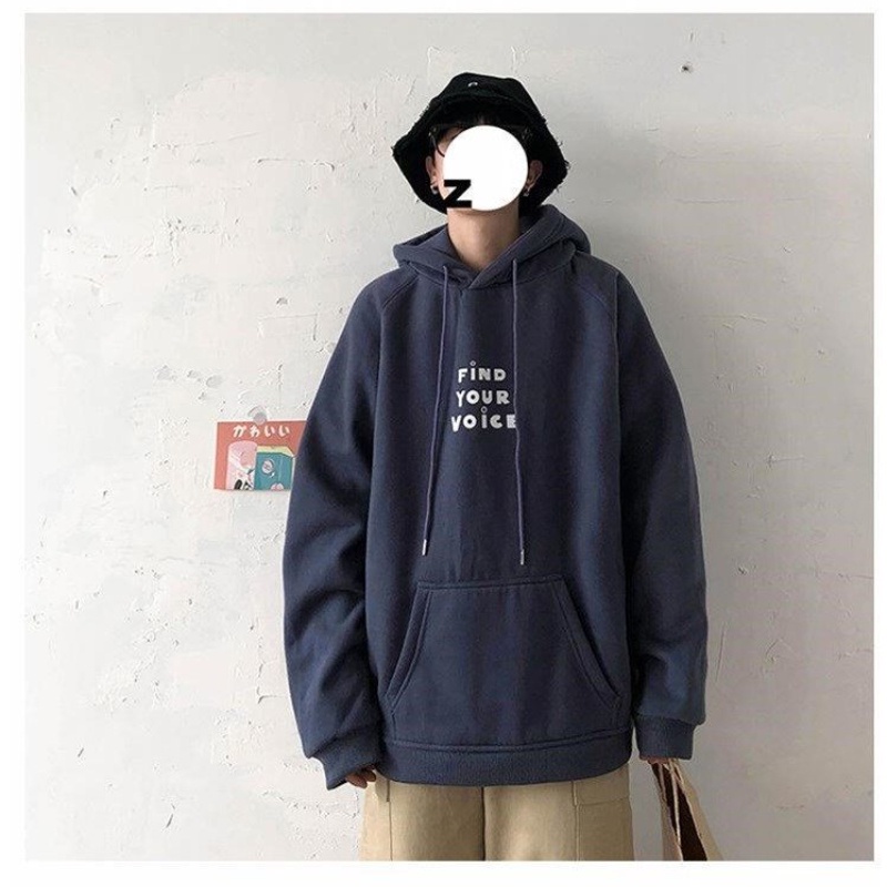 Áo hoodie nhung dày dáng rộng in chữ thời trang mùa thu cho nam S-3XL