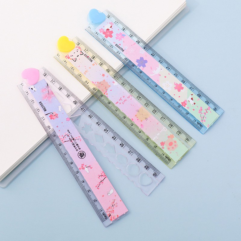 Combo 3 Cây Thước Kẻ Họa Tiết Hoạt Hình Có Thể Gập Lại Dài 30cm Đa Năng Độc Đáo