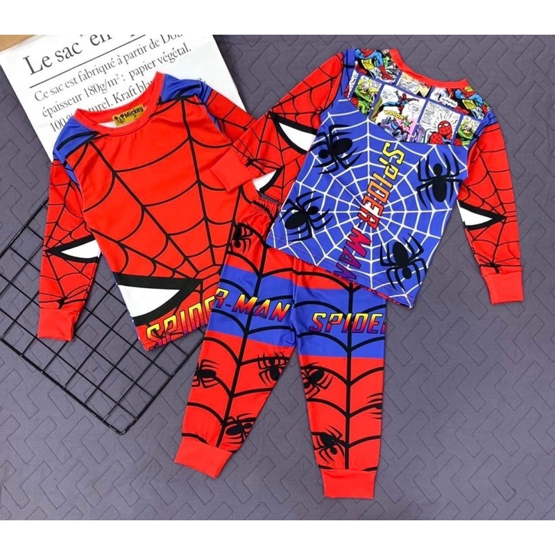 Bộ dài tay thun lạnh 100% in hình hoạt hình siêu đáng yêu cho bé size đại từ 23 đến 40kg - pikakids