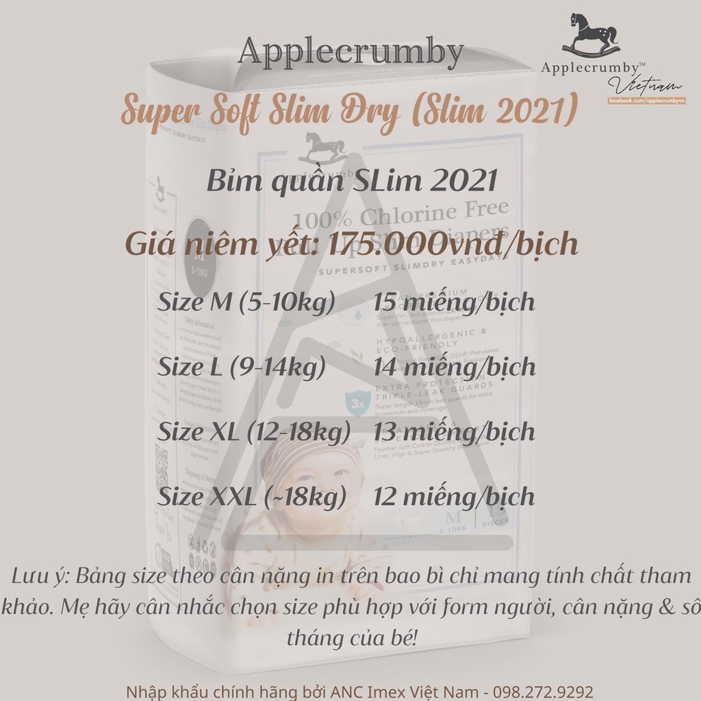 ( Miếng thử tách bịch) Miếng lẻ bỉm  Applecrumby SLim 2021 nội địa Malaysia siêu mỏng M1/L1/XL1/XXL1