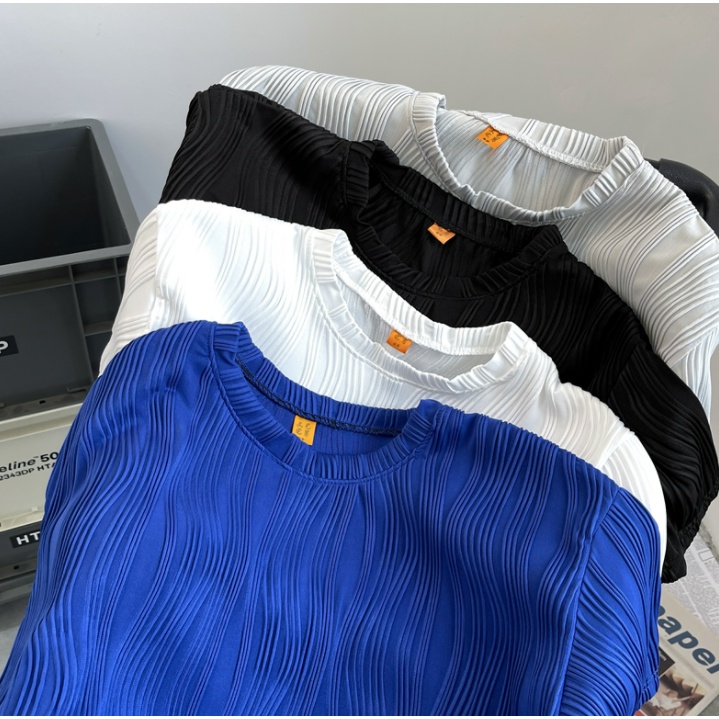 Áo Thun Tay Ngắn Cổ Tròn Dáng Rộng Họa Tiết Kẻ Sọc Màu Sắc Đơn Giản Phong Cách Hàn Quốc Thời Trang Cho Nam