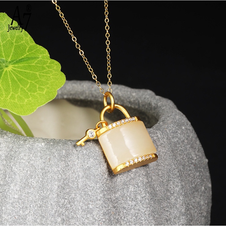 Bộ Vòng cổ Bạc S925 Mặt Ngọc Bích Trắng Cổ Điển Lâu Trôi Nhiều Màu Sắc Tùy Chọn Cho Nữ