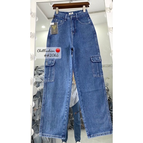 (kèm ảnh thật) Quần jean nữ ống rộng lưng cao, quần jean nữ ống xuông túi hộp , quần baggy nữ hàng cao cấp | BigBuy360 - bigbuy360.vn