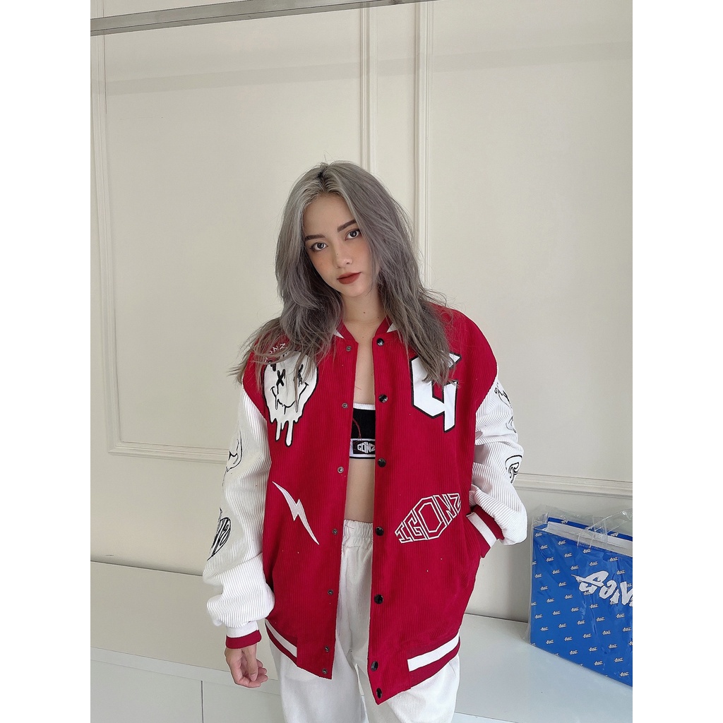 Áo Khóac Form Rộng  Nhung Tâm Jacket Varsity Graffiti