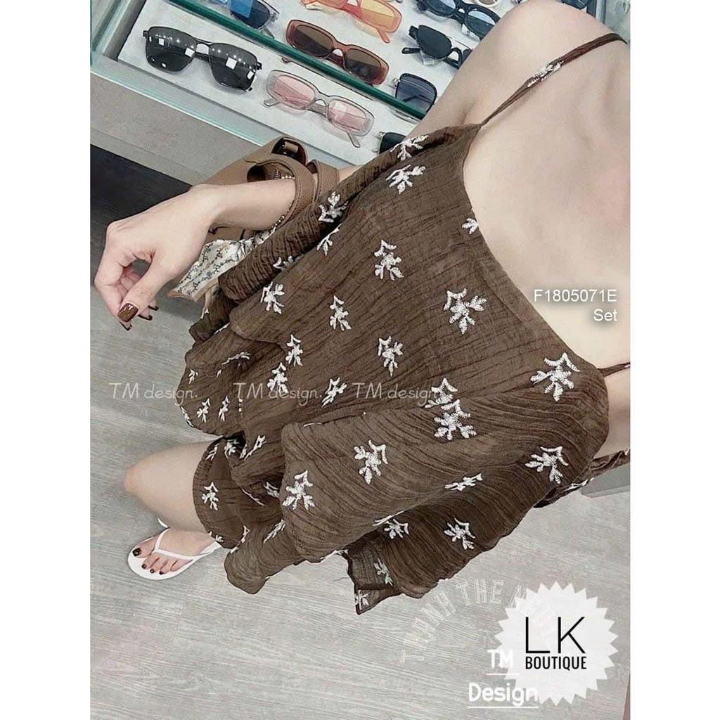 Set bộ 2 món áo kiểu 2 dây hoa nhí tầng kèm quần short!