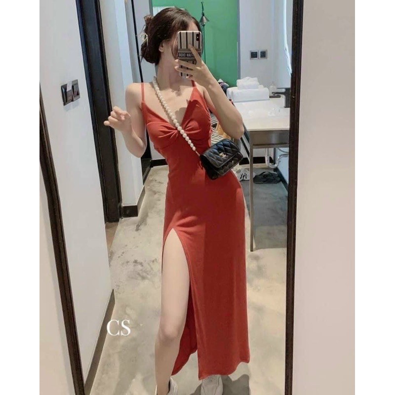 Đầm 2 dây thun lụa xẻ tà - freesize dưới 52kg - hình thật trải sàn Carotshop | BigBuy360 - bigbuy360.vn