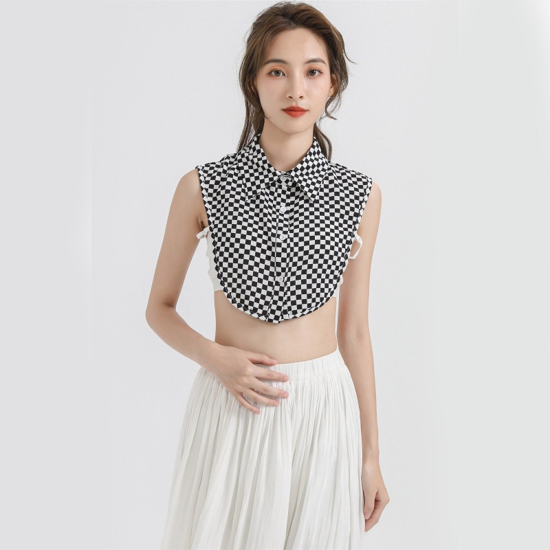 Áo Sơ Mi Giả Cổ Bẻ In Họa Tiết Kẻ Sọc Có Thể Tháo Rời Thời Trang Cho Nữ