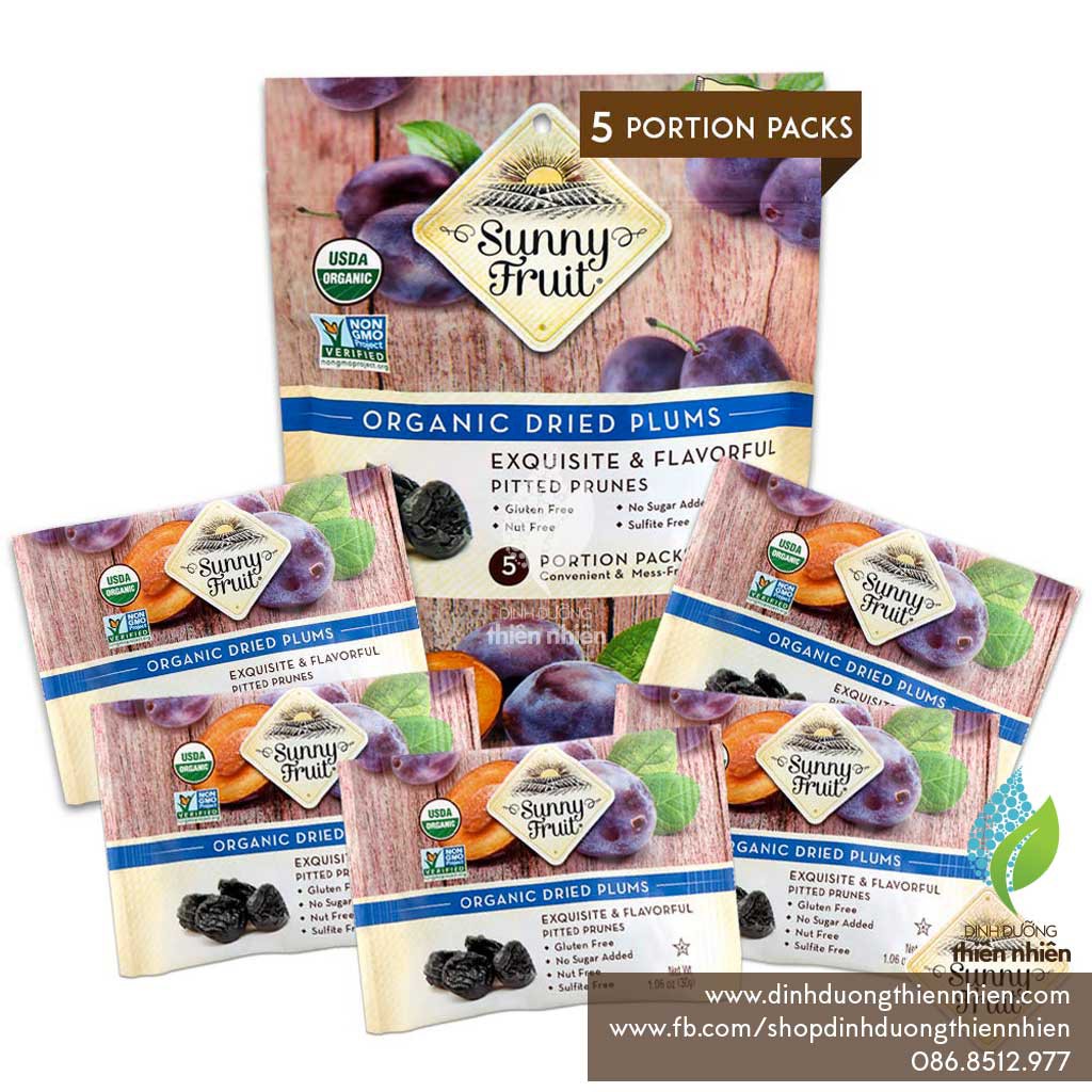 Mận Khô Hữu Cơ Sunny Fruit Organic Dried Plums, 150g (5 Gói Nhỏ)