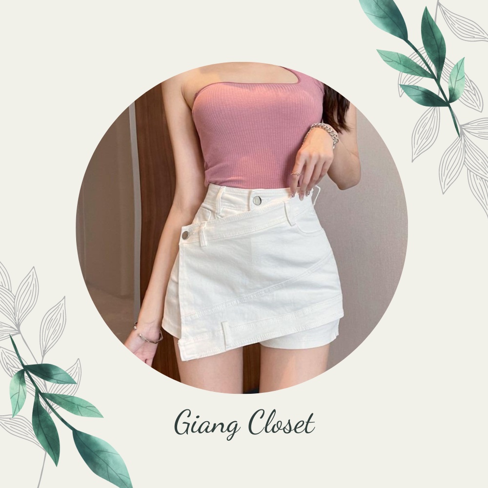 Quần nữ ngắn, quần nữ giả váy đắp chéo chất kaki co dãn