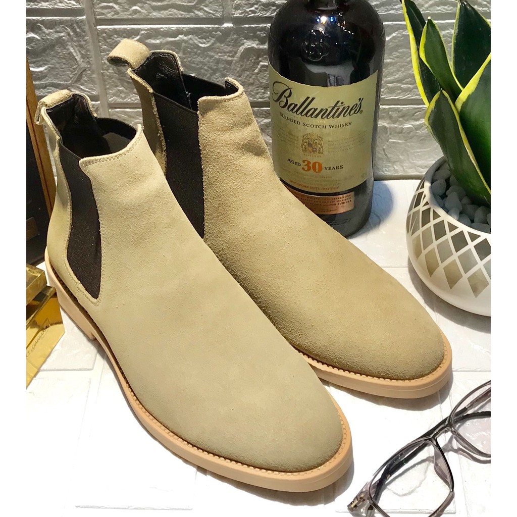 [FREESHIP+TẶNG LÓT TĂNG CHIỀU CAO] CHELSEA BOOTS PLUS 2019 DA LỘN MÀU KEM | BigBuy360 - bigbuy360.vn