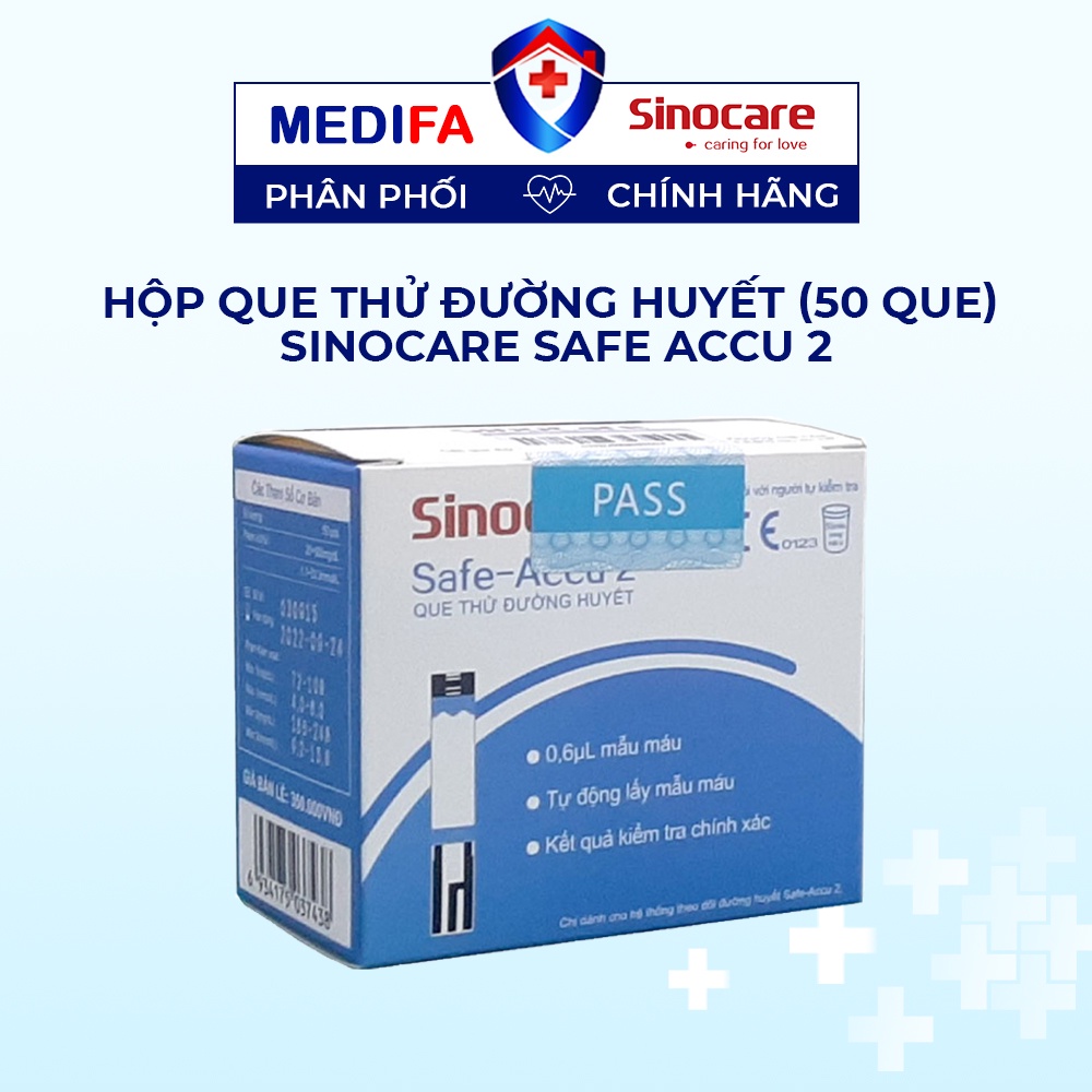 Hộp 50 Que Thử Đường Huyết Safe Accu 2 Kèm 50 Kim Chích Máu Chính Hãng Sinocare Đức, An Toàn, Tiện Lợi