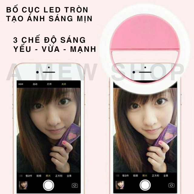 Đèn LED Selfie kẹp điện thoại tạo ánh sáng mịn khi chụp ảnh tự sướng, chân dung, nghệ thuật - A MEW SHOP