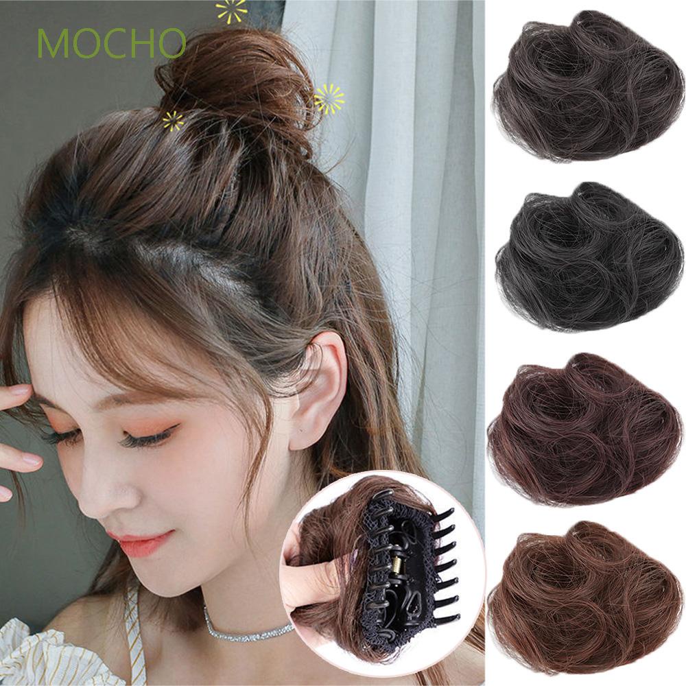 Búi tóc giả bằng sợi tổng hợp chịu nhiệt độ cao màu đen/nâu thắt nơ cho nữ