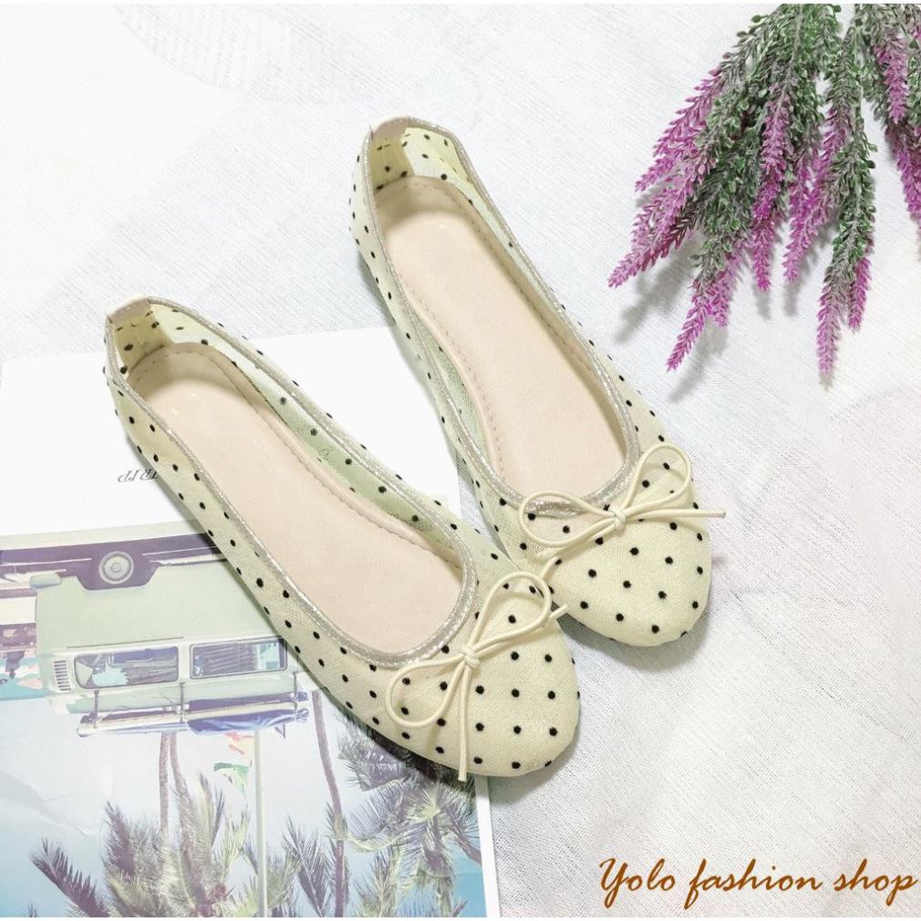 Hình thật B4-Giày bệt búp bê nữ phối lưới chấm bi xinh xắn | BigBuy360 - bigbuy360.vn